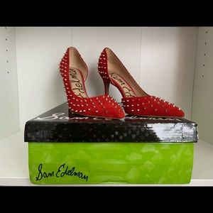 Sam Edelman red suede spiky pumps